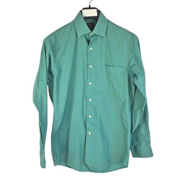 Arrow Shirt Men 14 1/2 32/33 Fitted Button Down Teal Blue Green Long Sleeve - Picture 1 of 13